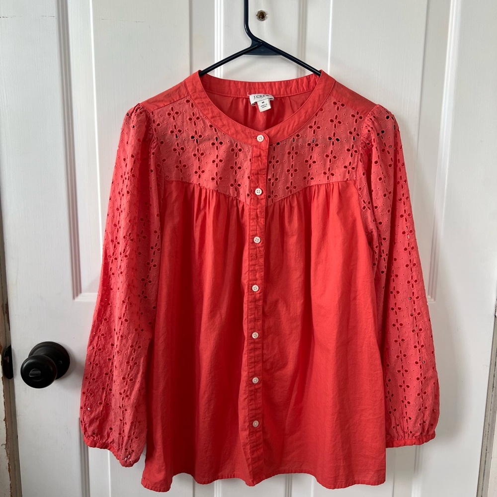 J. Crew Factory Coral Eyelet Blouse
